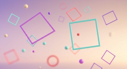Pastel Geometric Shapes and Spheres Floating Background Abstract Design 3D Rendering
