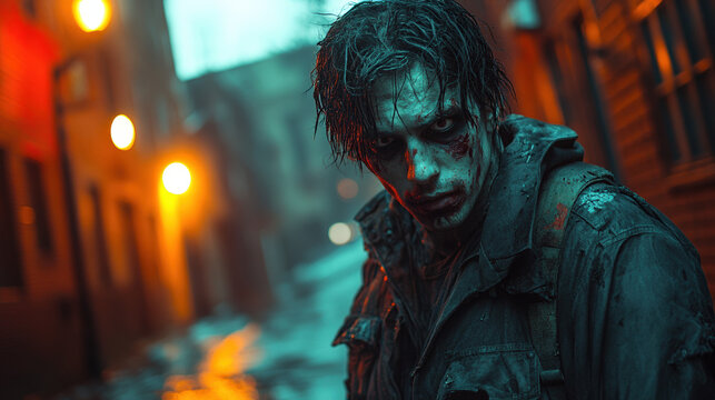 Zombie in urban alleyway
