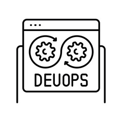 DevOps automation black line icon for digital and print projects.