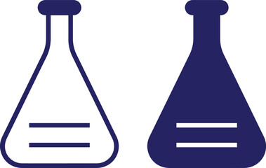 Laboratory glassware, minimalist design, flat illustration, navy blue silhouettes, Erlenmeyer flasks, scientific equipment, simple shapes, geometric forms, chemistry icons, vector
