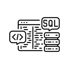 SQL query assistance black line icon for digital and print projects.