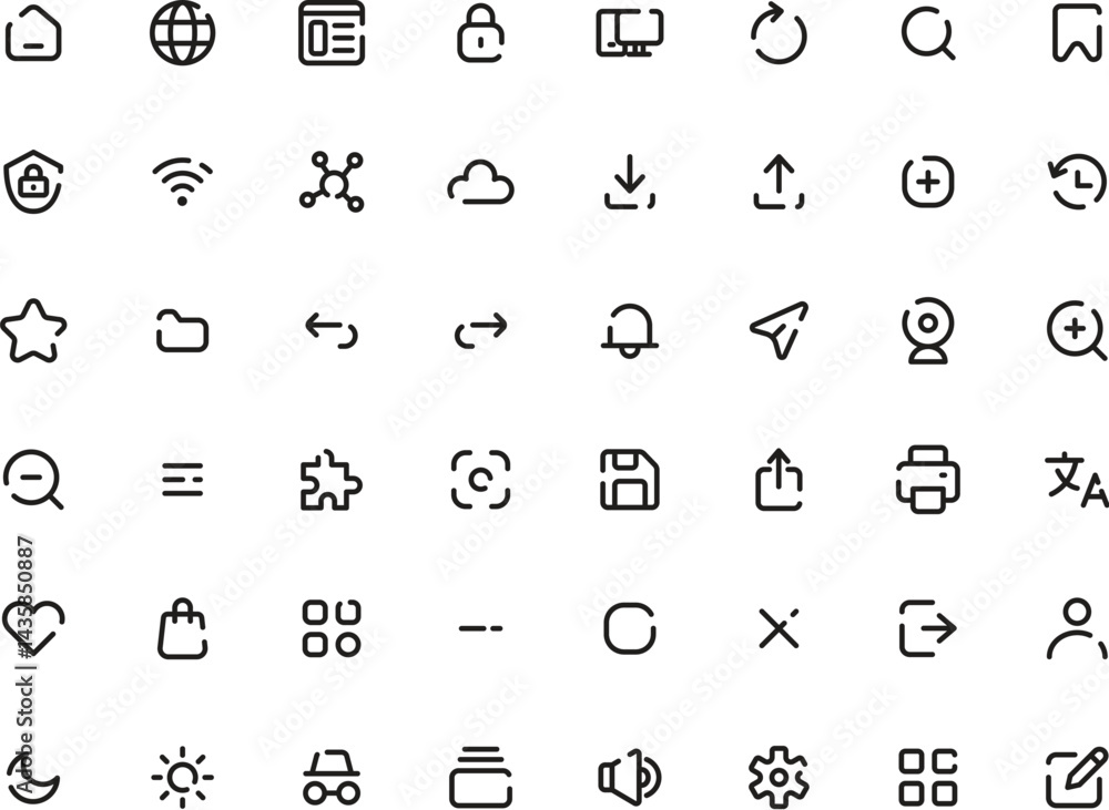 Poster contains 40 black and white icons on a white background. suitable for web design, presentations, and