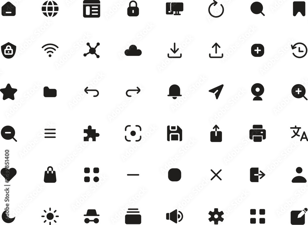 Poster set of black glyph icons suitable for apps, websites, presentations. versatile and modern design for