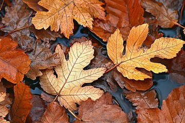 Obraz premium Autumn leaves after rain stock photo