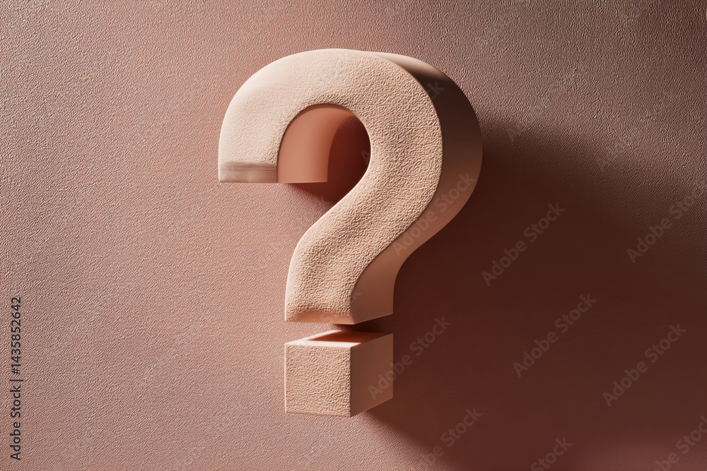 Aufkleber Peach-colored textured question mark on a matching background, creating a minimal, enigmatic scene suitable for various design projects, including mockup