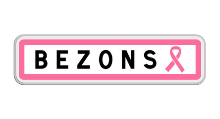 Panneau de sortie de Bezons, Val-d'Oise, Île-de-France avec Ruban Octobre Rose