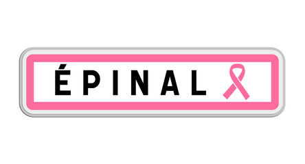 Panneau de sortie d'Épinal, Vosges, Grand Est avec Ruban Octobre Rose