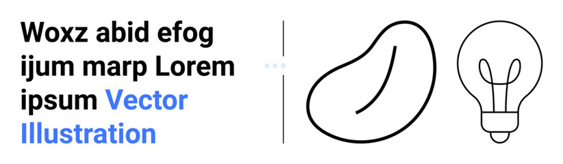 Bean-shaped abstract design next to minimal lightbulb outline highlighting innovation, minimalism, and inspiration. Ideal for creativity, design concepts, startups, innovation, education