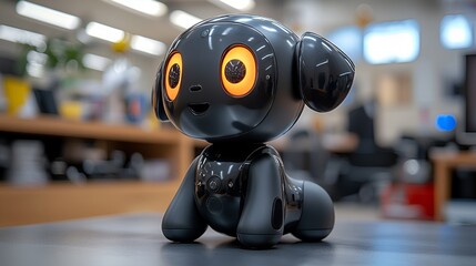 Cute robot dog on table in store