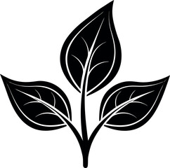 Tea Leaf Sprout Icon | Black Silhouette Vector for Botanical and Organic Art