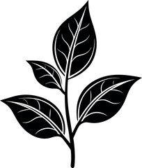 Tea Leaf Sprout Icon | Black Silhouette Vector for Botanical and Organic Art