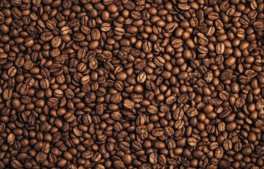 Obraz premium Hyper-realistic close-up background of dry brown coffee beans with natural texture, perfect for e-commerce product presentation overlay, promotional design, and high-resolution commercial use. Detaile
