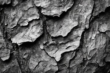 Close-up view of textured tree bark.  Intricate patterns of  cracked, weathered surface.  Detailed view of bark's rugged surface