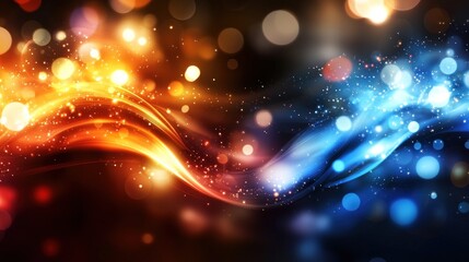 Abstract glowing waves of orange and blue light, blurred background