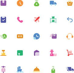 Set of 25 colorful delivery icons suitable for websites, apps, and presentations to enhance user experience with vibrant visuals