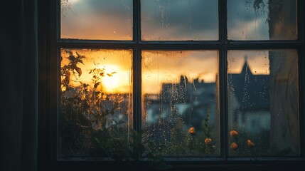 Fototapeta premium Warm lights beyond quiet glass