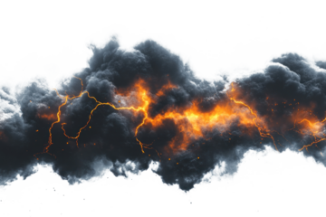 PNG Black storm clouds with orange lightning and smoke fire atmosphere outdoors.
