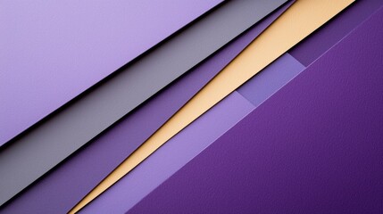 Abstract geometric design with overlapping shapes in purple, gray, and gold.