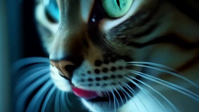 Unique cat with striking heterochromia showcases its vibrant Eyes during nighttime