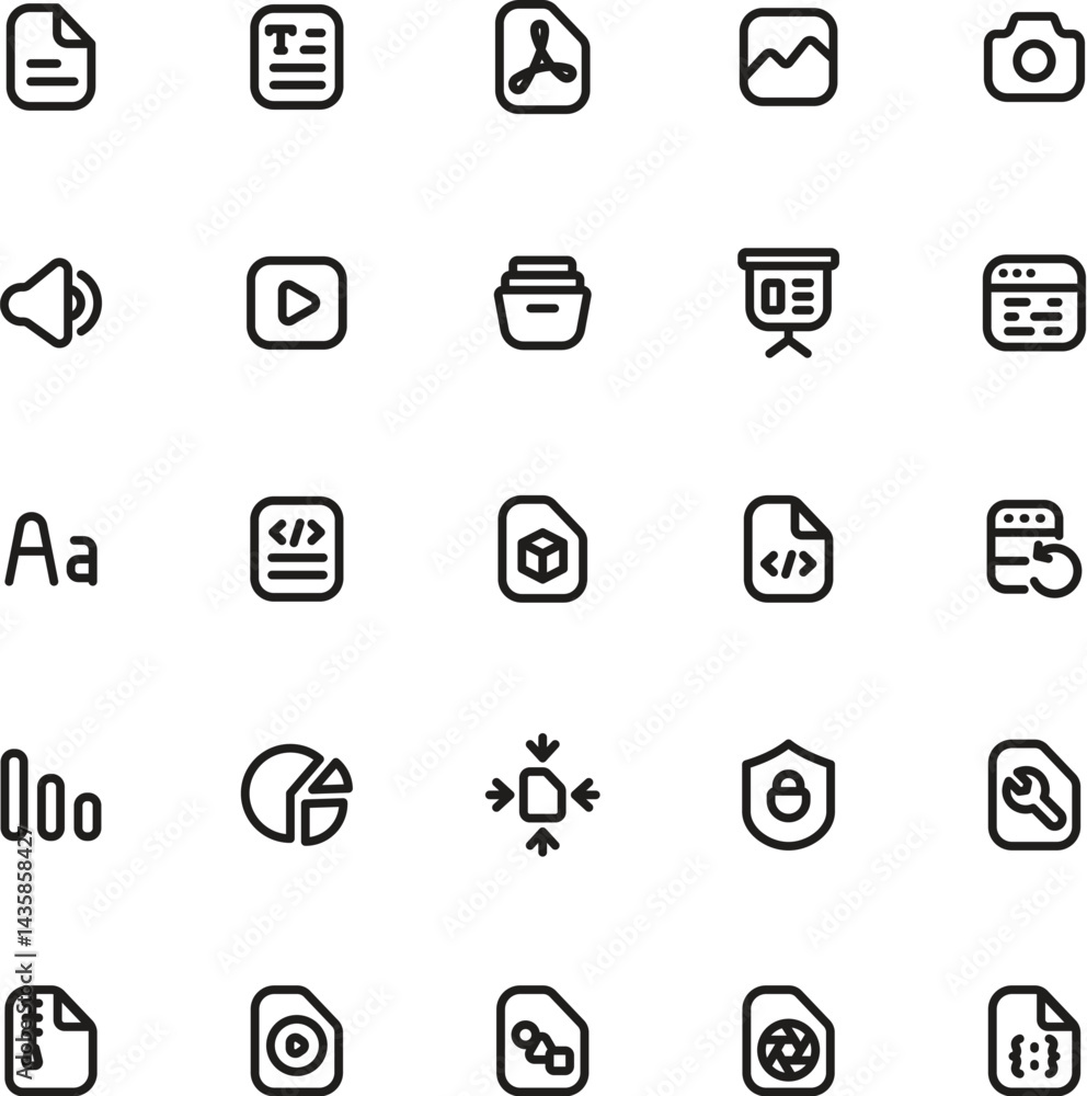 Poster ideal for web and app designs, this set includes 25 colorful icons for various industries and purpos