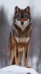 Obraz premium Majestic Wolf Stands Proudly in Snowy Frozen Landscape