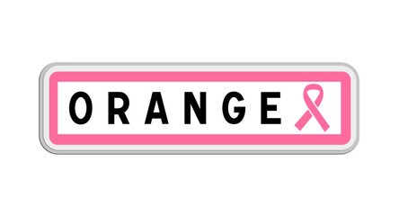 Panneau de sortie d'Orange, Vaucluse, Provence-Alpes-Côte d'Azur avec Ruban Octobre Rose