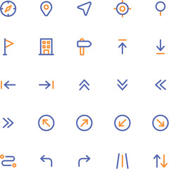 Contains 25 navigation icons in blue and orange. Suitable for web and app design, UI/UX projects, and digital presentations.