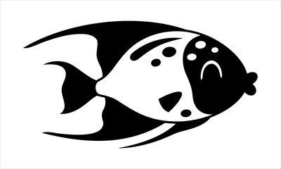 Black and white fish clipart, cartoon sea character. Fish doodle. Ocean animal hand drawn vector illustration in flat style	
