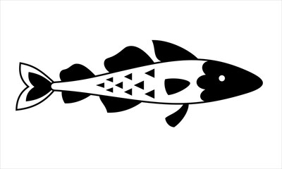 Black and white fish clipart, cartoon sea character. Fish doodle. Ocean animal hand drawn vector illustration in flat style	
