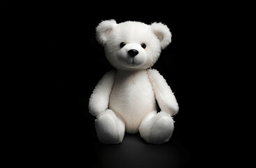 a white teddy bear on a black background
