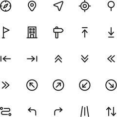 Set of simple direction icons suitable for web design, mobile apps, navigation systems, and instructional materials in a clean style