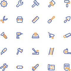 Set of construction tools icons suitable for construction websites, apps, presentations, and educational materials related to building or renovation projects