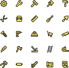 Set of 25 construction icons perfect for building websites, construction industry graphic design projects, and educational materials related to construction