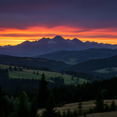Obraz premium Stunning Sunset Over Majestic Mountains