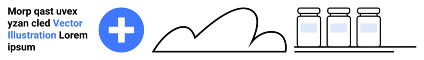 Blue medical cross, stylized cloud design, and three jars on a shelf conceptually connect health, storage, and organization. Ideal for healthcare apps, cloud services, medical branding, simple