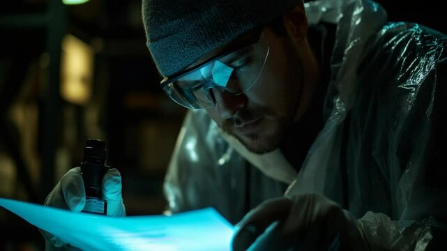 Forensic Scientist Analyzing Evidence Under UV Light