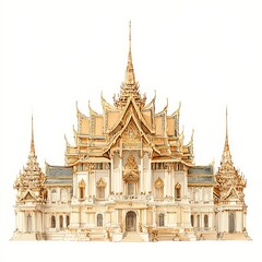 Fototapeta premium Magnificent Golden Temple A Detailed Illustration of Thai Architectural Grandeur.