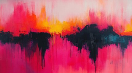 Vibrant Abstract Painting with Pink, Red, and Black