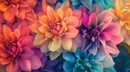 Obraz premium Vibrant Multicolored Dahlia Flowers Close Up