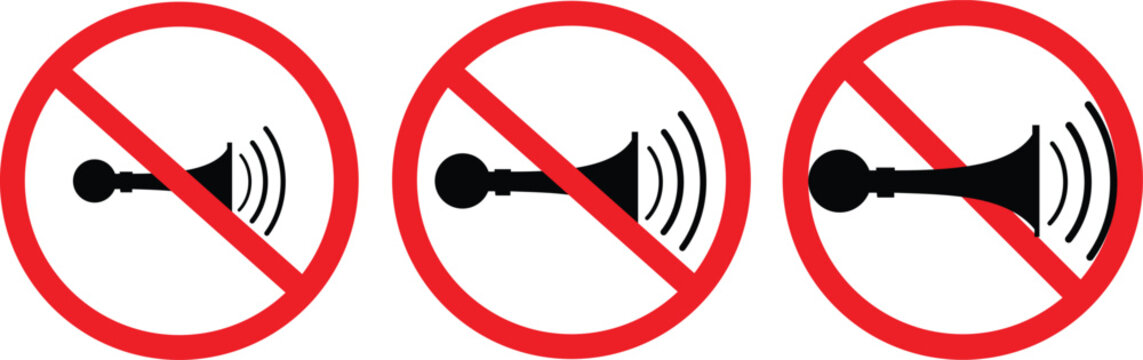 set Attention honk icon. no sound sign with a horn and a loudspeaker.  Symbols prohibition and warning signs. in modern design. design template illustration
