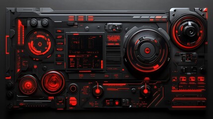 Fototapeta premium Futuristic Interface Control Panel with Red Highlights for Technological Design