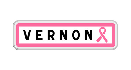 Panneau de sortie de Vernon, Eure, Normandie avec Ruban Octobre Rose