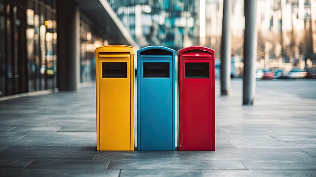 Recycle station featuring bins for paper, plastic, and electronic waste from an office clean-out