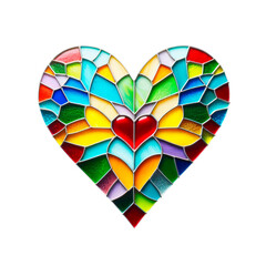 Colorful heart made in stained glass technique, white background, minimalism