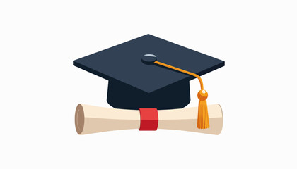 Illustration of graduation cap and diploma scroll, symbolizing achievement