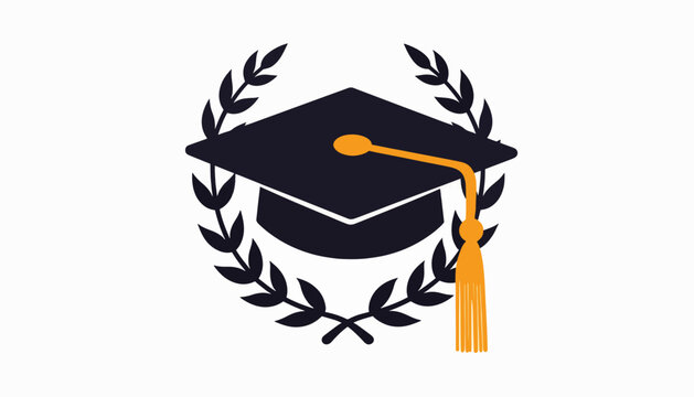 Graduation cap with laurel wreath on white background, academic excellence