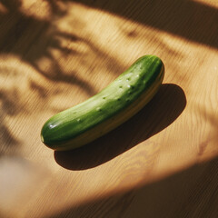 Cucumber on a wooden table with sunlight