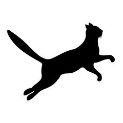 A black silhouette of a cat in a jump, isolated on a white background.Vector illustration of a pet.