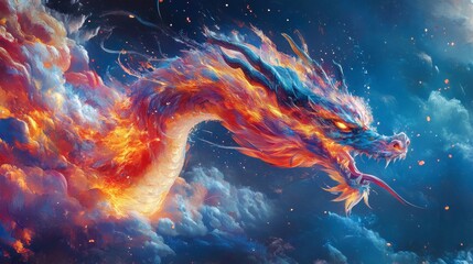 Fiery Dragon in Cosmic Cloudscape