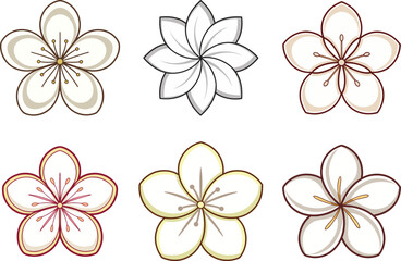 White Flower Icons Set – Cartoon Decorative Vector Illustration